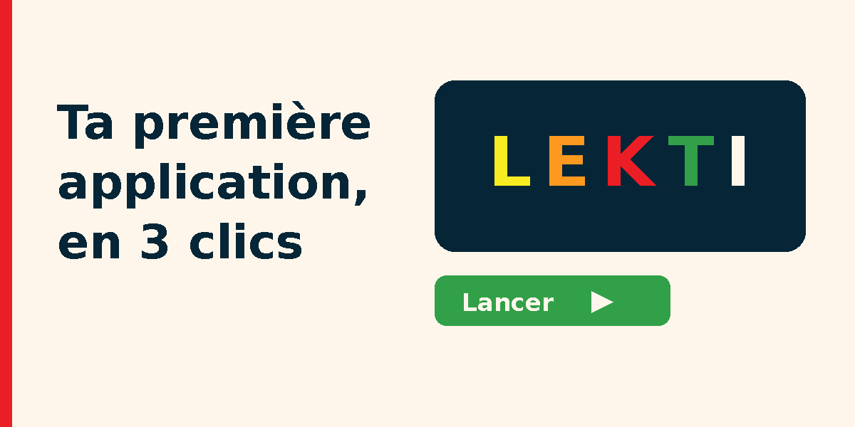 Apprendre à programmer : les lettres du mot Lekti sur un écran sombre, au-dessus d’un bouton Lancer